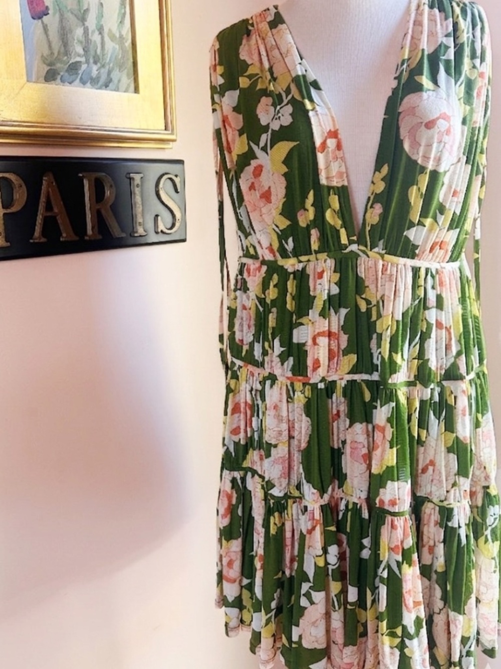 NWT Rebecca Taylor Mesh Floral Tiered Sundress with Deep V-Neck Size M